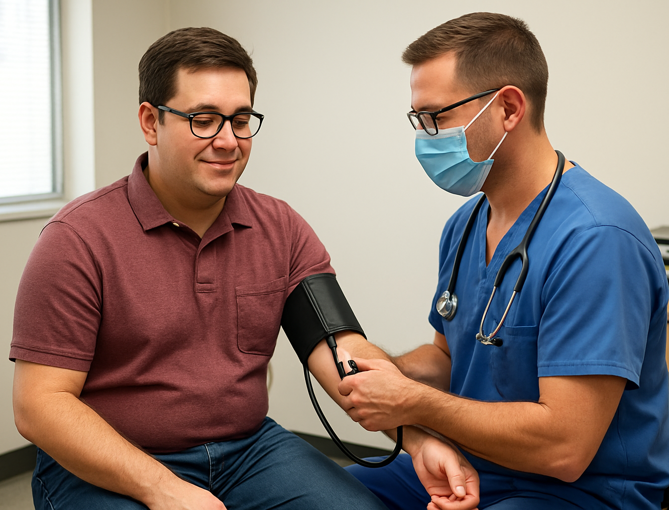 Nurse checking blood pressure
